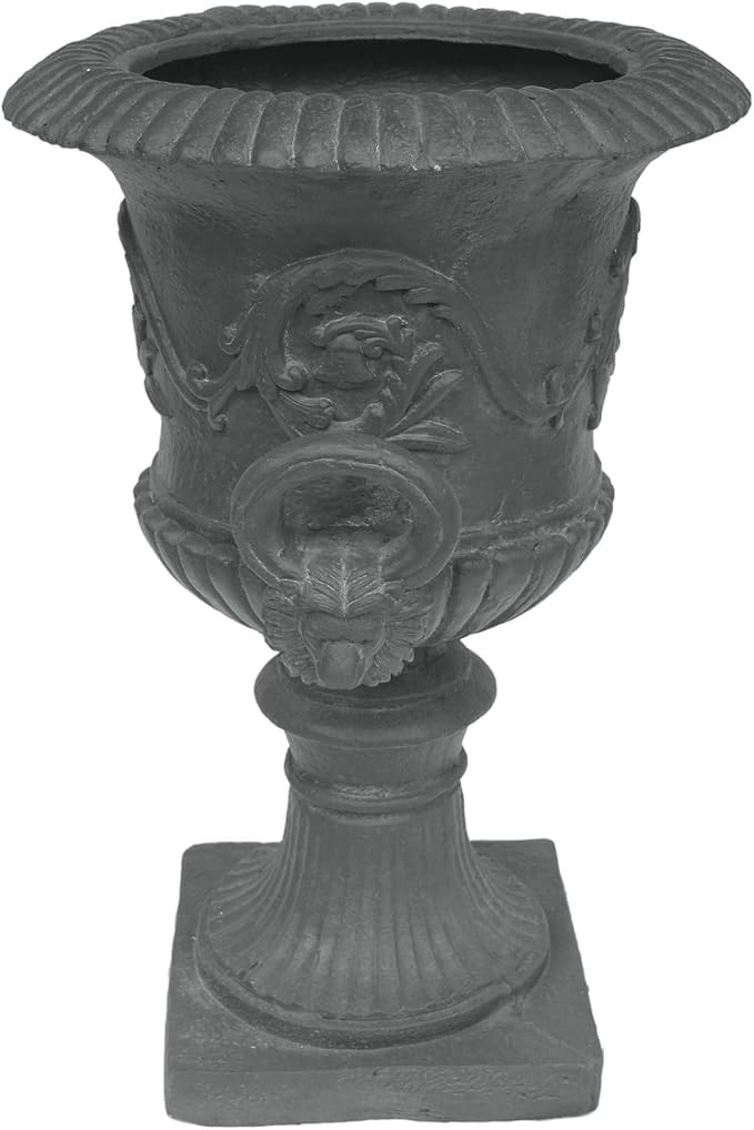Merax 28-inch MGO Roman Garden Urn Planter, Lightweight Concrete Indoor Outdoor Flower Pot with Drainage Hole & Stopper, Stone-Look Planter for Plants, Flowers, Succulents, and Herbs, Antique Gray