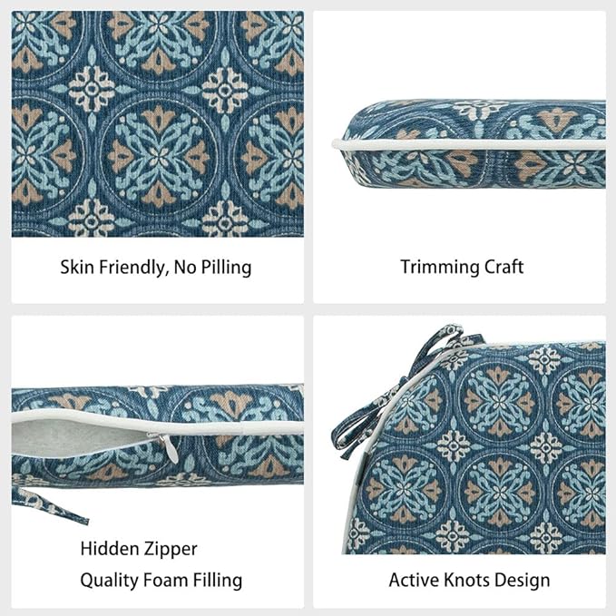 Magpie Fabrics Outdoor/Indoor 17"x16"x2" Chair Cushions with Ties Set of 2, Waterproof All Weather U-Shape Seat Pads Decoration for Patio Garden Furniture Home Office (Morgan Medal Blue)