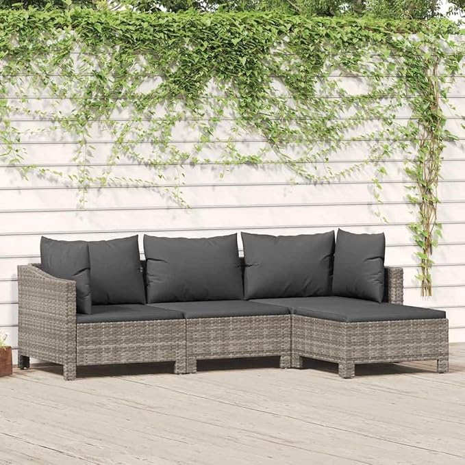 Garden Lounge Set Gray Poly Rattan Medium Durable Garden Furniture Set for Backyard Backyard