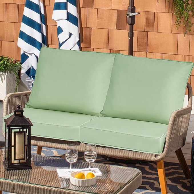 PLTCAT Outdoor Deep Seat Cushion Set, Multiple Sizes for Patio Chair (Cyan, 22" x 22" + 22" x 19")
