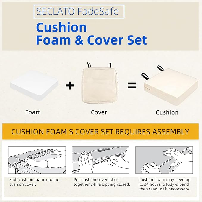 Patio Chair Cushion 20"x20" Waterproof Outdoor Seat Cushions for Patio Furniture Garden Sofa Couch Chair Pads with Handle and Adjustable Straps, 2 Packs, Beige