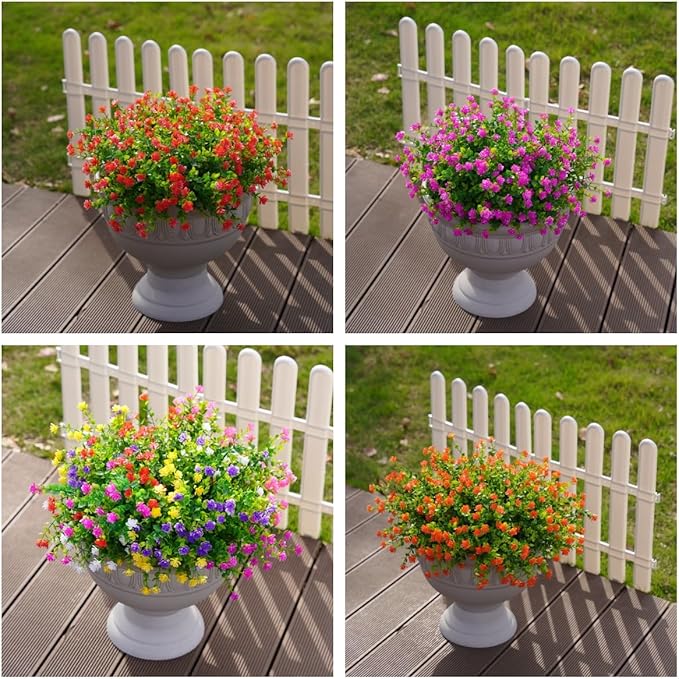 Ivydale Artificial Fake Flowers Plants for Outdoors Indoor Decoration, 12 Bundles Faux Plastic Mix-Colored Daisy Flowers UV Resistant Faux Mums Greenery Bushes Shrubs for Home Porch Patio Garden