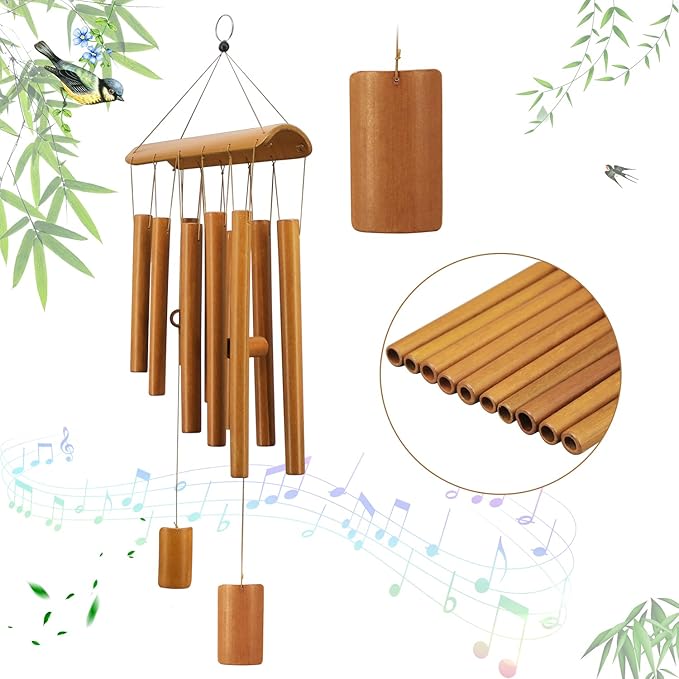 Windchimes Outdoors, Memorial Wind Chimes, Bamboo Wind Chimes for Outside Clearance Deep Tone for Patio Garden Home Décor, Natural Beautiful Sound