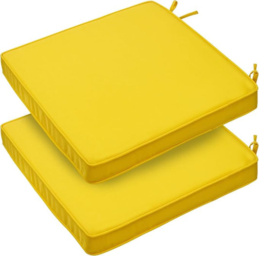 FUNHOME Indoor/Outdoor Chair Cushions Set of 2, 18 x 18 x 2.5 Inch Square Corner Outdoor Cushions for Patio Furniture,2 Packs Patio Chair Cushions with Ties-Yellow