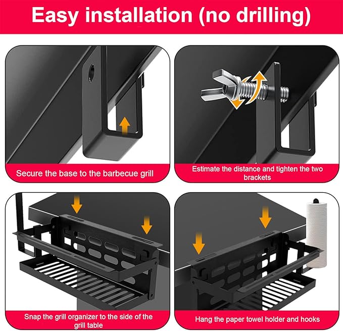 Grill Storage Rack - Outdoor Grill Seasoning Holder, Cooking Organizer | for Oil Bottles Spatulas Shovels Towels Utensils Accessories Holder Organization Camping Patio Garden Backyard Picnic