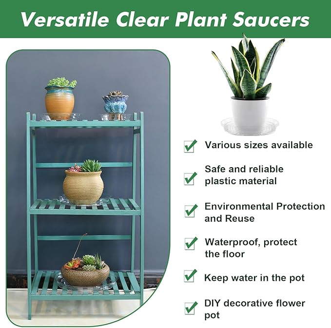 30 Pack Clear Plant Saucers for Indoors (10, 12, 14 inch) Flower Pot Saucers for Potted Plants Plant Plate Set Plant Trays for Indoors No Holes Plant Trays for Pots Bulk