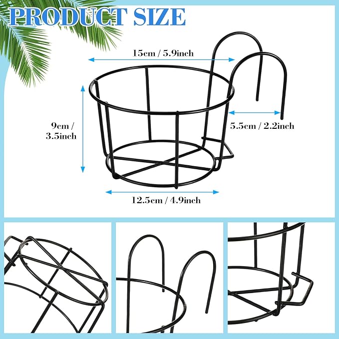 12 Pcs Hanging Railing Planters 6 Inch Flower Pot Holders Black Potted Stand Railing Planter Iron Rack Balcony Planter Basket Small Shelf Container for Indoor Outdoor Balcony Fence Garden Flower Pot