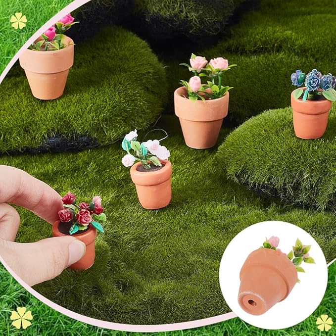 AHANDMAKER 5Pcs 5 Styles Miniature Plants Accessories 1:12 Mini Rose Pot, Garden Potted Model Micro Landscape Decoration for Mini House Tiny Fake Greenery Bonsai Ornament Crafts