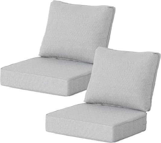 24x24 Inch Outdoor Deep Seat Cushions Set of 2,Thick High-Density Foam, Water-Resistant, Piped Edges & YKK Hidden Zipper for Patio Furniture,Stone Gray
