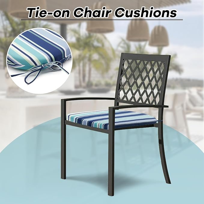 Basic Beyond Outdoor Chair Cushions Set of 4, Outdoor Cushions for Patio Furniture, Water Resistant Patio Chair Cushions with 2 Ties, 17x16x2, Pinstriped Blue