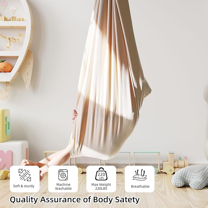 Sensory Swing Chairs for Kids, Indoor & Outdoor Hanging Therapy Cuddle Hammock Swing Seats for Child Teens with Autism, ADHD, Aspergers, Sensory Integration (Milky White(Hammock))