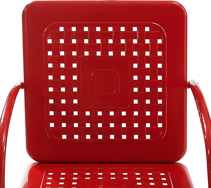 Crosley Furniture Bates 2-Piece Outdoor Chair Set, Retro Metal Patio Chairs for Dining, Porch, Deck, Balcony, Bright Red Gloss
