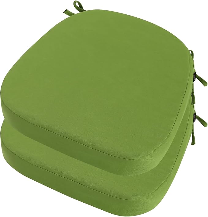 idee-home Outdoor Chair Cushions Set of 2, 19" x 19" x 2" Thick D-Shaped Patio Furniture Outdoor Seat Cushions Waterproof with Ties, Dining Pads