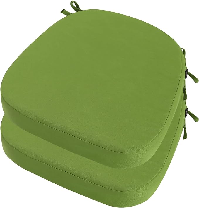 idee-home Outdoor Chair Cushions Set of 2, 17" x 17" x 3" Thick D-Shaped Patio Furniture Outdoor Seat Cushions Waterproof with Ties, Dining Pads