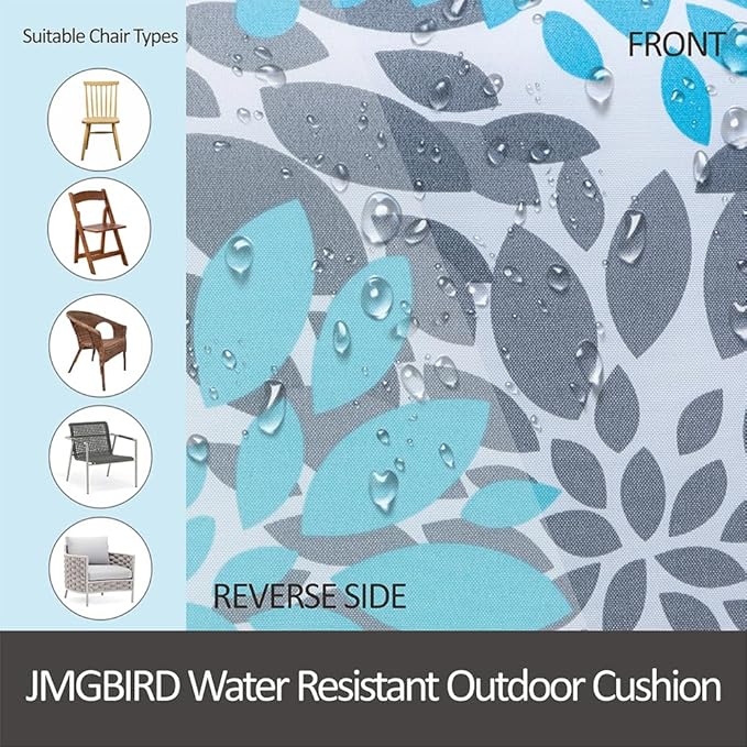 JMGBird Outdoor Chair Cushions Set, Water Resistant Seat Cushions 22 x 22 Inch with Ties, Outdoor Cushions for Patio Furniture