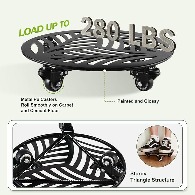 3 Packs Metal Plant Caddy with Wheels 12/13/13.6 inches Heavy-Duty Iron Rolling Plant Stand with Casters Indoor Outdoor Wheeled Plant Roller Base Pot Movers Plant Dolly Coaster Trolley Black