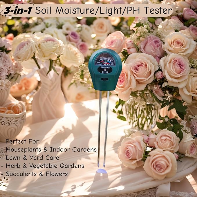 3-in-1 Moisture/Light/PH Meter for Plants, Soil pH and Light Tester, Plant Water Meter for Indoor Potted Plants, Soil Moisture Sensor for Houseplants and Garden, No Battery Needed (2Pack)