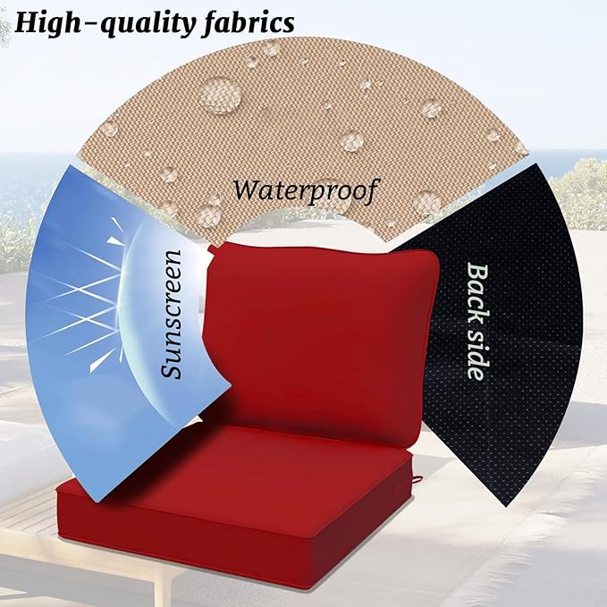 Outdoor Sectional Cushions Replacement Set, 26x26in Patio Furniture Cushions, 14 Pieces Waterproof Outdoor Couch Cushion for 6 Seat Wicker Conversation (Red)