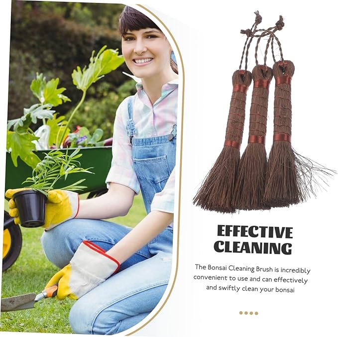 balacoo 3pcs Handheld Bonsai Cleaning Brush Durable Palm Fiber Brooms for Garden Planters Flowerpots and Bonsai Care Multi-Function Cleaning Accessories