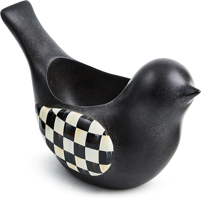 MACKENZIE-CHILDS Birdy Planter, Decorative Garden Planter, Black-and-White Courtly Check