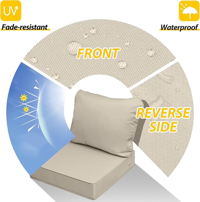 AAAAAcessories Outdoor Seat Cushions for Chairs, Fade-Resistant, Waterproof Patio Furniture Replacement Cushions, 21" x 21" x 3" + 21" x 17", Set of 4, Beige