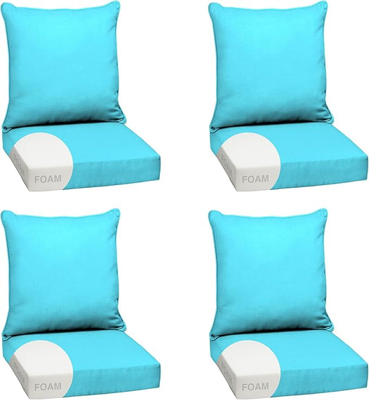 Arden Outdoor Foam Deep Seat Cushion Set (4-Pack), 24x24, Premium High-Density Foam, Never Flattens, Weather-Proof for Patio Chair Sofa Couch, Pool Blue Leala
