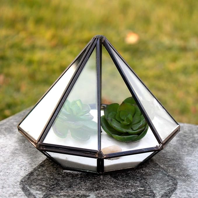 WGV Geometric Planter Terrarium Bulk, Width 5.3" Height 6" Clear Glass Black Frame DIY Succulent air Plant Miniature Fairy Garden Windowsill Tabletop Decor, Diamond 12 Pieces