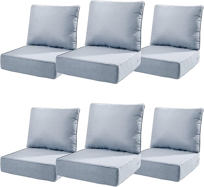 6" Thick Outdoor Cushions 22x24x6, 6-Set Deep Seat Patio Cushions with Removable Cover, Waterproof & Fade Resistant Replacement for Wicker Chair, Loveseat, Sofa - Baby Blue