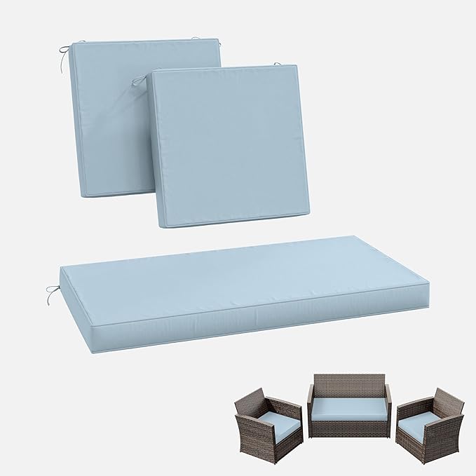 3 Pack Outdoor Replacement Cushions,36L x 18W x 3H,18L x 18W x 3H inch, High-Elastic Replacement Sponge for 4-Seater Water-Resistant Patio/Sofa with Removable Covers (Light Blue)