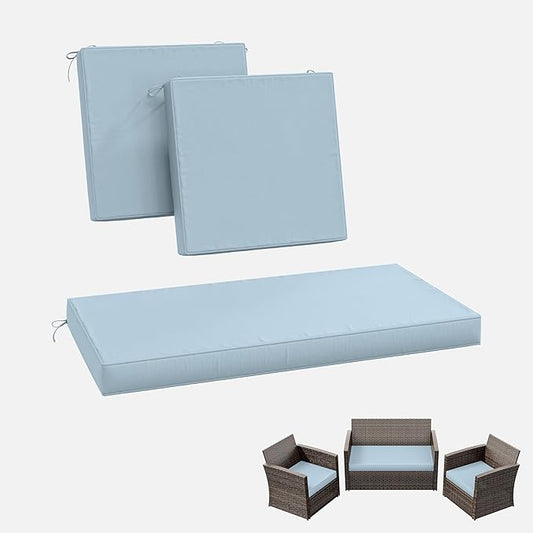 3 Pack Outdoor Replacement Cushions,36L x 18W x 3H,18L x 18W x 3H inch, High-Elastic Replacement Sponge for 4-Seater Water-Resistant Patio/Sofa with Removable Covers (Light Blue)