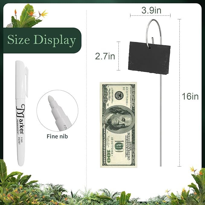 10-Pack Marble Rectangle Garden Markers,Weatherproof Metal Plant Labels Large Planting Seedling Stake Signs, for Seedlings Herbs Vegetable Greenhouse Gifts with White Marker Pen Labels
