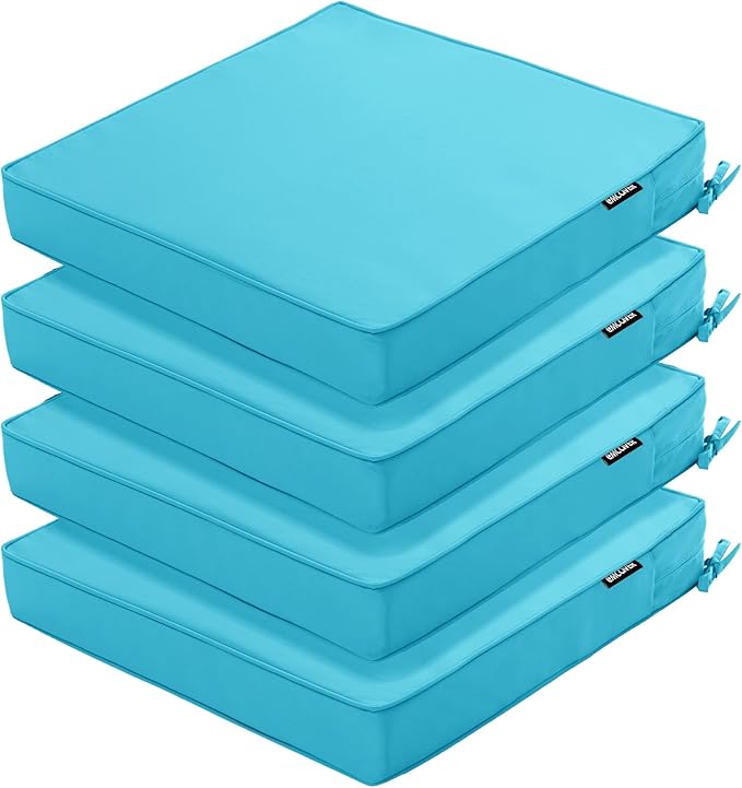 Outdoor Chair Cushions 18.5x16 Inch Water Resistant Patio Chair Cushions with Tie 3 Year Color Fastness Thick Outdoor Seat Cushion for Patio Furniture Teal Set of 4
