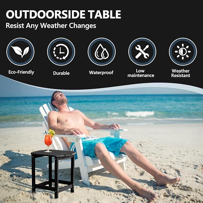 Outdoor Adirondack HDPE Side Table, Wooden Textured, Set for Patio, Garden, Porch, Pool Composite Patio, Backyard, Bathroom and Indoor, Maintenance & Weather Resistant