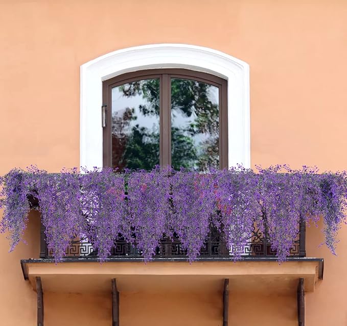 RECUTMS Artificial Hanging Plants Fake Vines Wall Hanging 4Pcs Faux Ferns Leaves Greenery for Spring Home Garden Wedding Party Indoor Outdoor Valentines Day Decorations(Purple)