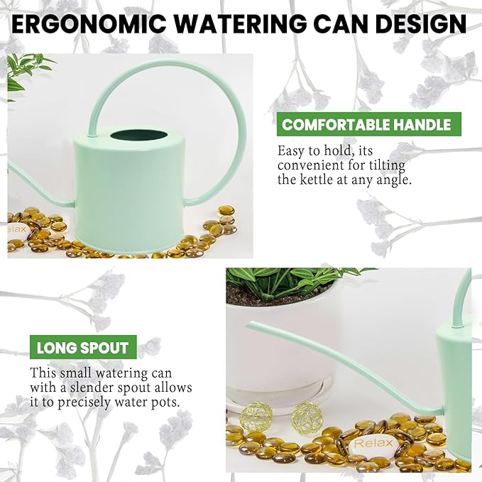 Indoor Watering Can for Houseplants-Long Spout Metal Watering Can for Indoor Plants, Succulents or Outdoor Garden Flower, 1.3L / 40 oz Mint
