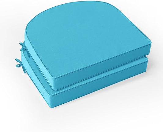 Outdoor Chair Cushions Set of 2: Waterproof & Fade Resistant Patio Furniture Cushions - 17 x 16 x 2 Inch Non Slip Round Corner Seat Cushion Pads with Removable Cover for Garden Yard Lawn, Teal