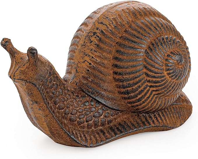 Sungmor Cast Iron Snail Statue, Vintage Animal Collection Figurines, Home Office Table Decor, Paperweight, Doorstop, Garden Lawn Cute Ornament, Rust Finish