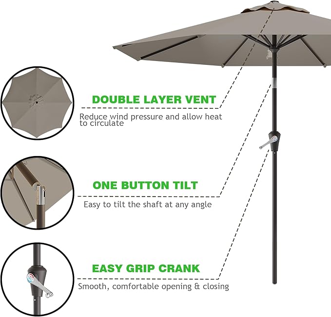AreShark 9 FT Patio Umbrella for Outdoor, Outdoor Umbrella with Push Button Tilt and Crank, Outdoor Patio Umbrellas with 8 Sturdy Ribs for Market, Garden, Deck, Backyard, Pool (Light Gray)
