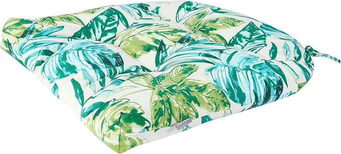 FUNHOME Outdoor Chair Cushions 19 x19 Inch,Water Resistant Tufted Seat Cushions 19",Reversible,Weather Resistant,Rounded Back Wicker Chair Cushion for Patio Garden Furniture(Palm Leaf)