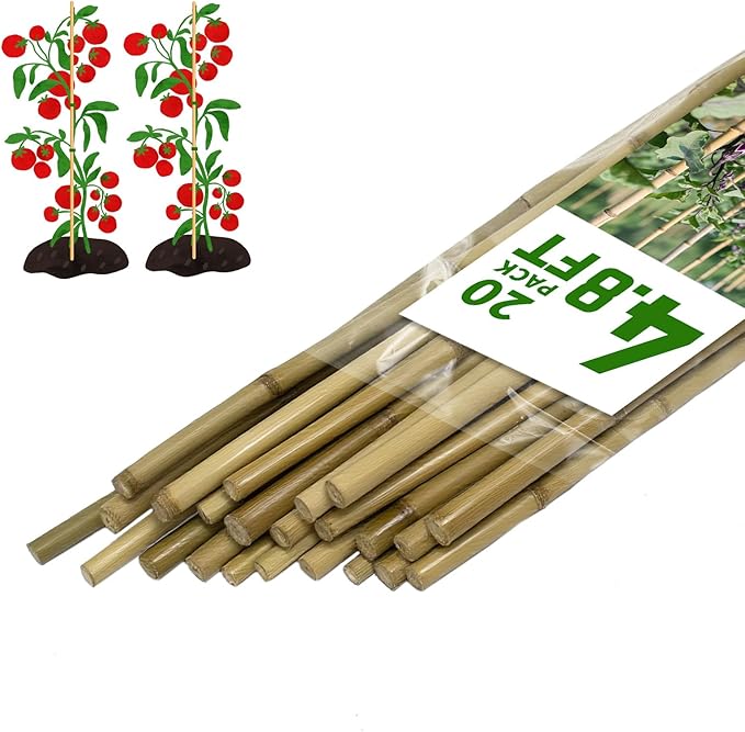 Plant Stakes, 20 Pack 4.8FT Natural Garden Bamboo Sticks, Plant Support Stakes for Indoor & Outdoor Plants, Orchid Tomato Vegetable Stakes for Garden