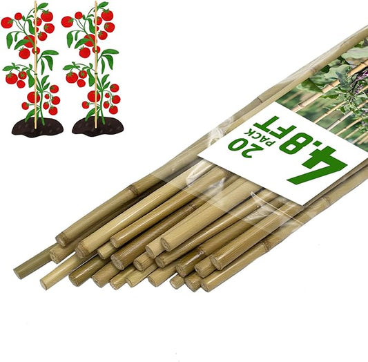 Plant Stakes, 20 Pack 4.8FT Natural Garden Bamboo Sticks, Plant Support Stakes for Indoor & Outdoor Plants, Orchid Tomato Vegetable Stakes for Garden