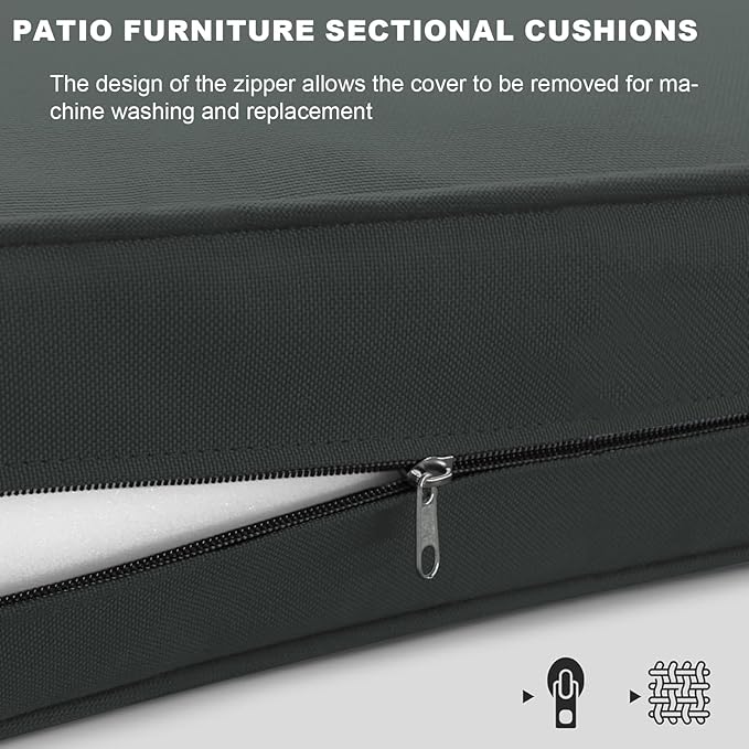 Patio Sectional Cushions, 14-Piece Replacement Cushions for Outdoor Furniture, Water-Resistant Outdoor Sofa Cushion for 6-Seat Rattan Wicker Sectional Conversation Sets (Dark Gray)