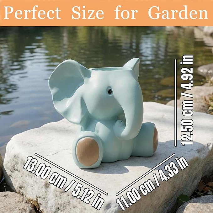 Small Plant Container | Unique Resin Flower Pot Sculpture | Succulent Flower Pot | White Elephant Gifts for Women | Perfect Plant & Elephant Gifts | Indoor & Outdoor Use (Blue)