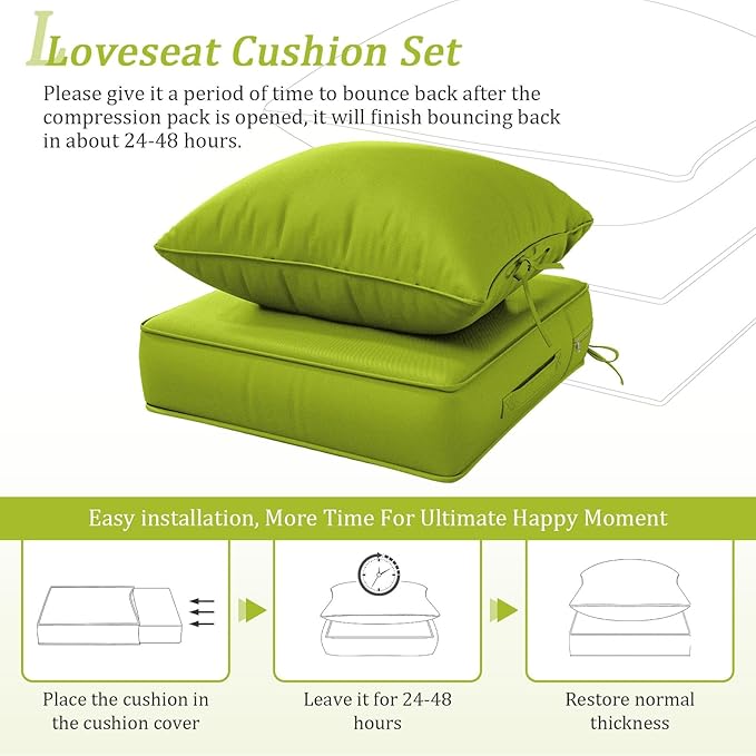 Outdoor Patio Chair Cushions Set 24 L X 24 W X 5 H Waterproof & Fade Resistant Deep Seat and Back Cushions with Removable Covers Outdoor Seat Cushion Set for Chairs and Sofas