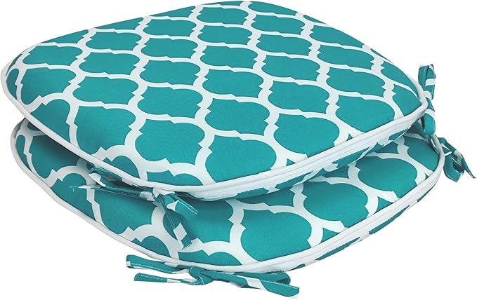 SleepMan Outdoor 17"x16" Chair Cushions with Ties Set of 2, Water Resistant All Weather U-Shape Seat Pads for Patio Garden Furniture Indoor (Set of 2, Aqua Plaid)