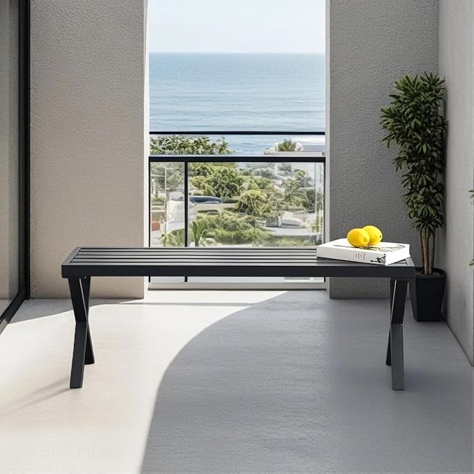 Backless Outdoor Bench, Metal Patio Bench, Garden Bench for Front Porch, Backyard and Deck, Black