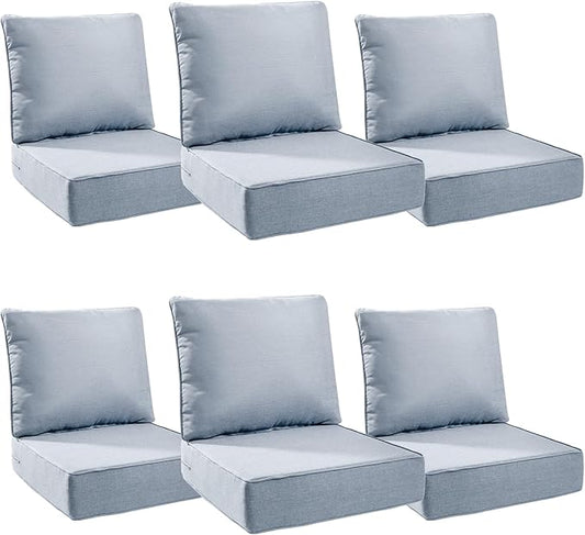 6" Thick Outdoor Cushions 24x24x6, 6-Set Deep Seat Patio Cushions with Removable Cover, Waterproof & Fade Resistant Replacement for Wicker Chair, Loveseat, Sofa - Baby Blue
