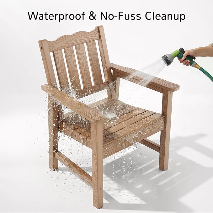Stoog Patio Chair, All-Weather Outdoor Chairs with 400 lbs Weight Capacity, Looks Like Real Wood, for Patio, Deck, Pool and Backyard, Teak