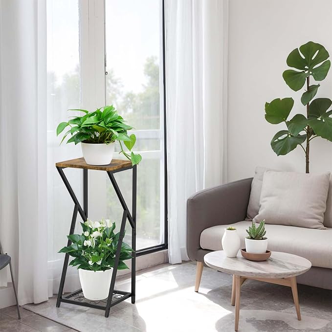 Tall Plant Stand Indoor, Corner Metal Plant Stands for Indoor Plants, 2 Tier Plant Tables Square Plant Shelves Modern Flower Pot Holder for Living Room Balcony Outdoor Garden