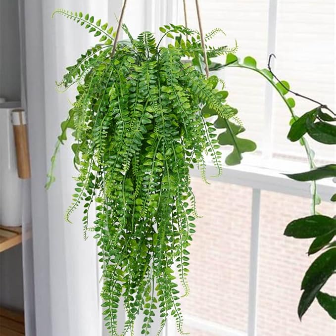 SzJias Artificial Hanging Plants Fake Plants Ferns Faux Hanging Plants for Patio Porch Outdoor Plants Decor (6 Pcs)